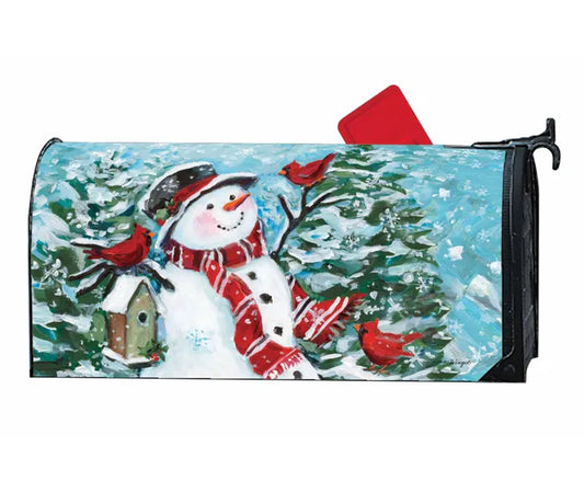 Snowman with Cardinals Mailbox Cover