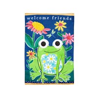 Welcome Friends Frog Burlap House Flag