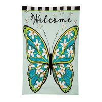 Floral Butterfly Welcome Linen House Flag