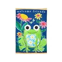 Welcome Friends Frog Burlap Garden Flag