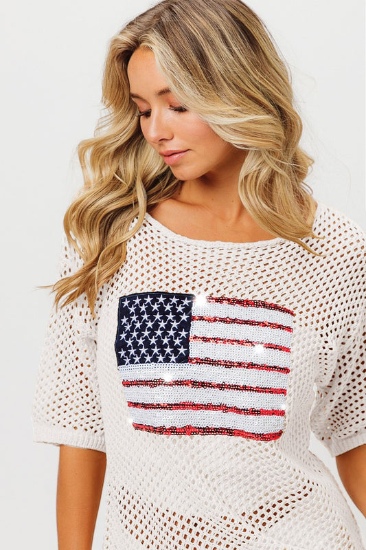 SEQUIN AMERICAN FLAG KNIT COVER UP