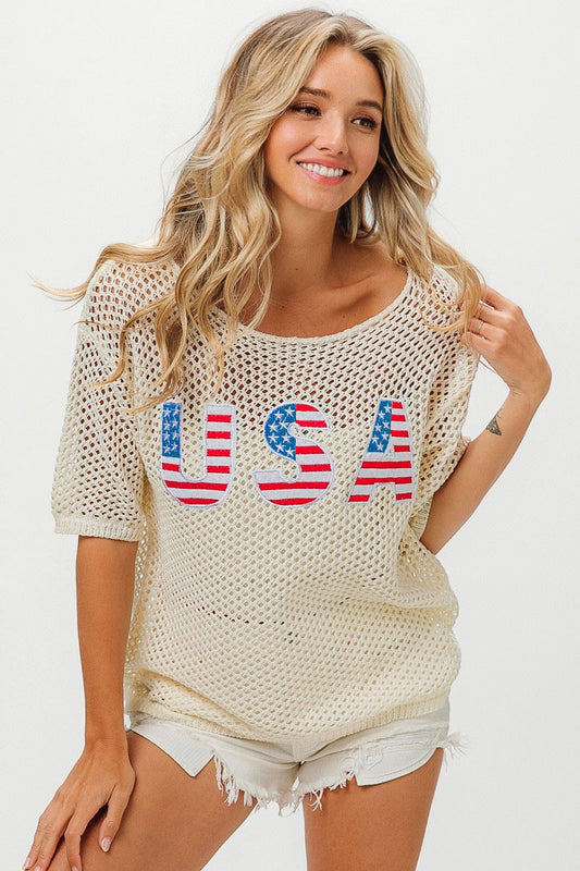 American Flag Theme USA Knit Cover Up