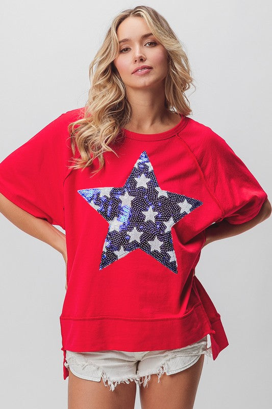 4TH OF JULY THEME STAR SEQUINS TOP