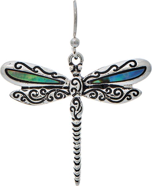 Silver Abalone Inlay Dragonfly Earrings