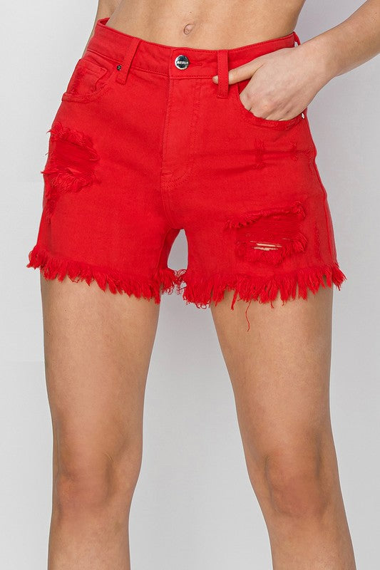 RED HIGH RISE SHORTS