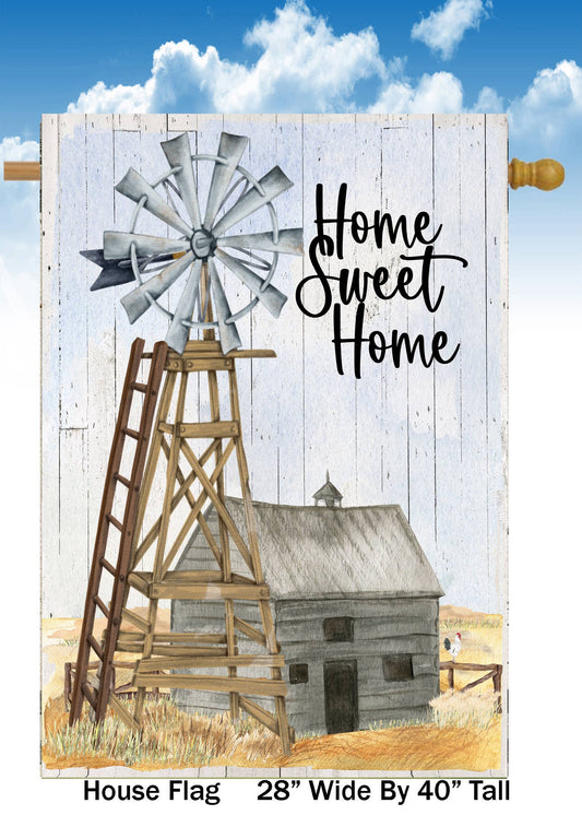 Home Sweet Home Windmill House Flag H2427