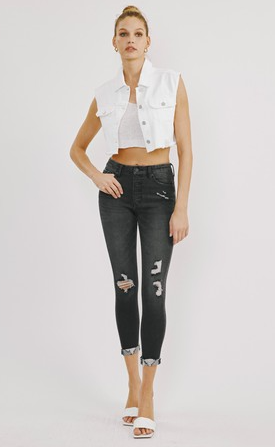 KAN CAN BLACK DISTRESSED SKINNY JEANS