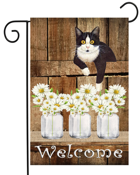 Welcome Cat Fence Jar Garden Flag G2423