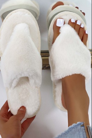 Fluffy Flip Flop Slippers Two Colors 7 White