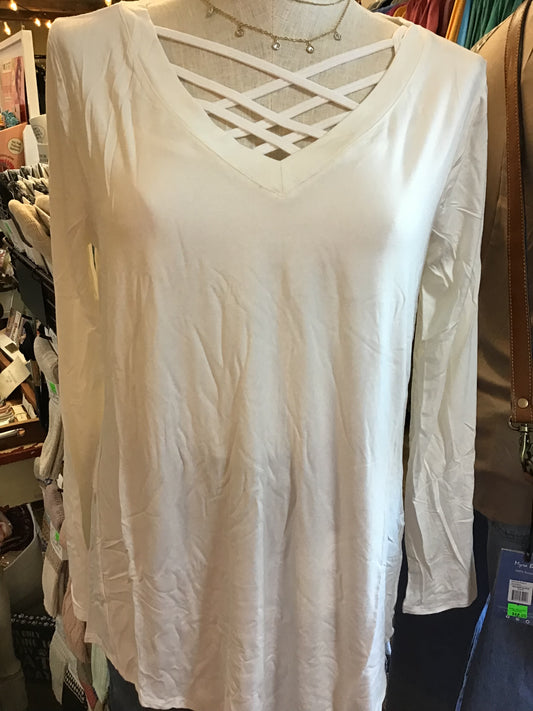 Ivory Long Sleeved V-Neck T-Shirt
