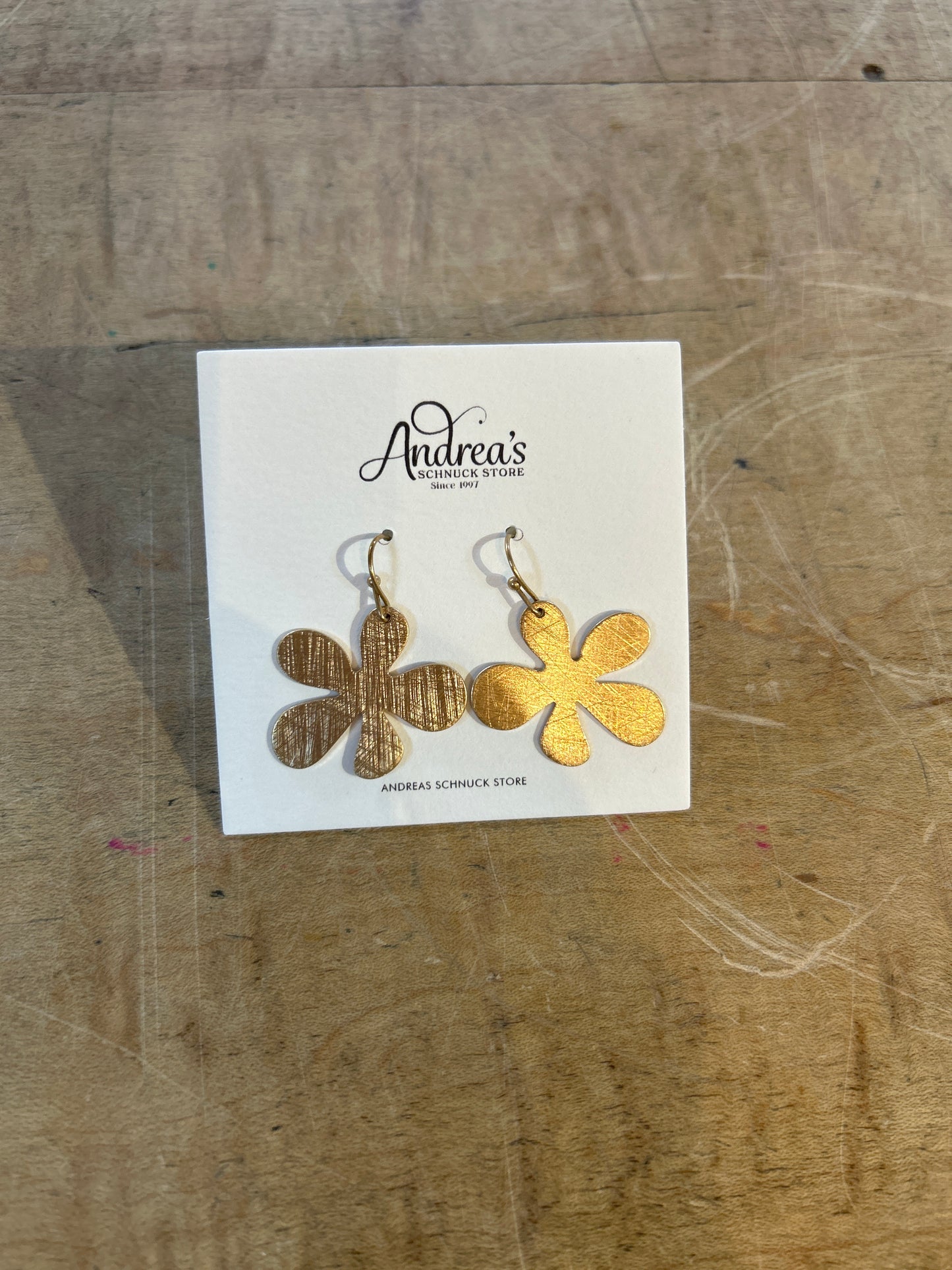 Gold Hammered Flower Earrings