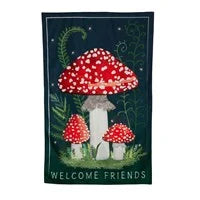 Welcome Friends Mushroom Garden Linen Garden Flag