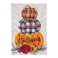 Haunted Stacked Pumpkins Garden Linen Flag