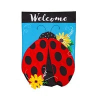 Ladybug Welcome Linen Garden Flag