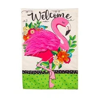 Floral Flamingo Welcome Linen Garden Flag