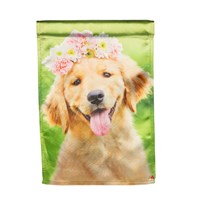 Golden Lab with Flower Crown Lustre Garden Flag