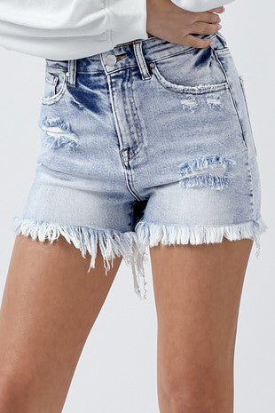 High Rise Light Wash Shorts