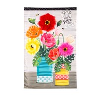 Poppies and Painted Cans Applique House Flag