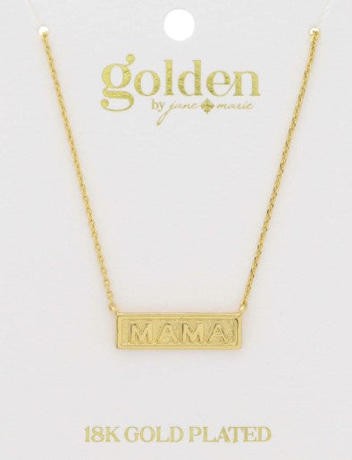 18K GOLD PLATED "MAMA" RECTANGLE BAR NECKLACE