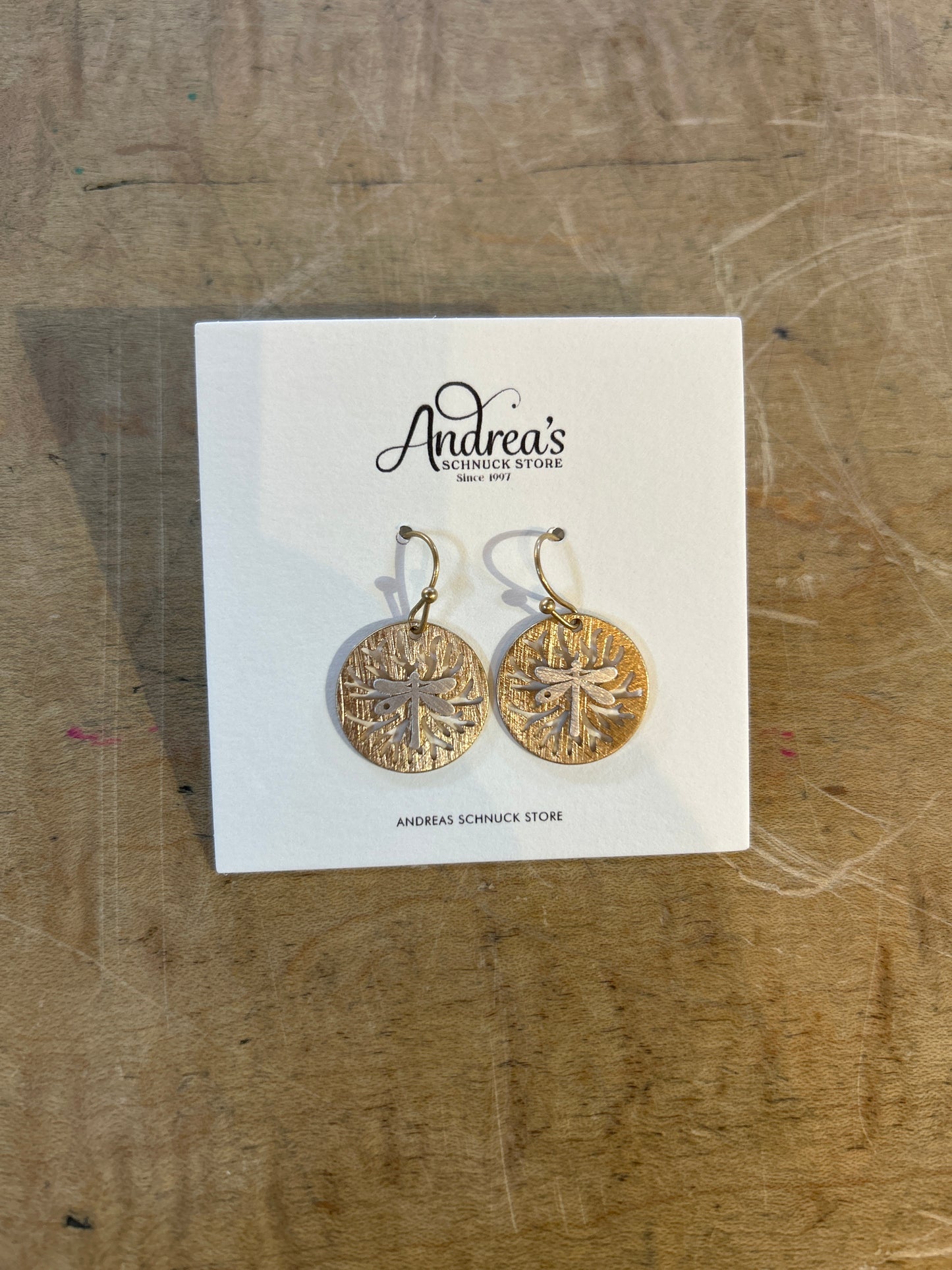 Gold/Silver Round Dragonfly Earrings