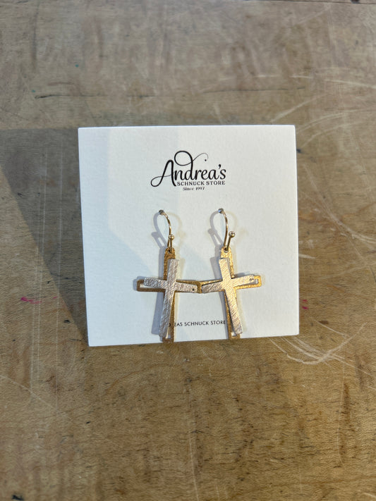 Gold Silver Hammered Cross Earrings