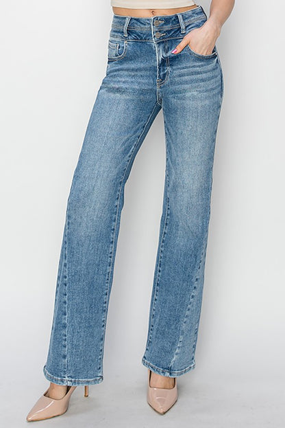 HIGH RISE ANKLE STRAIGHT JEANS Medium Wash