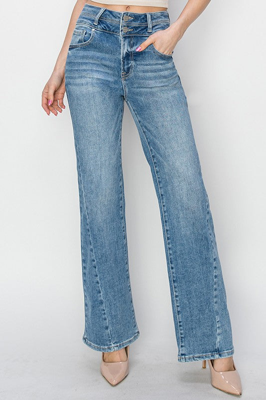 HIGH RISE ANKLE STRAIGHT JEANS Medium Wash