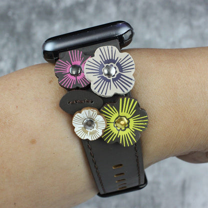 Genuine Leather Floral Or Butterfly Rivets Band