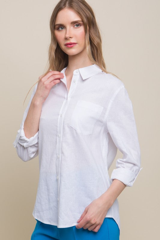 Linen Button Front Classic Shirt