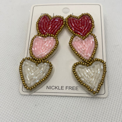 Valentine Triple Heart Beaded Earrings