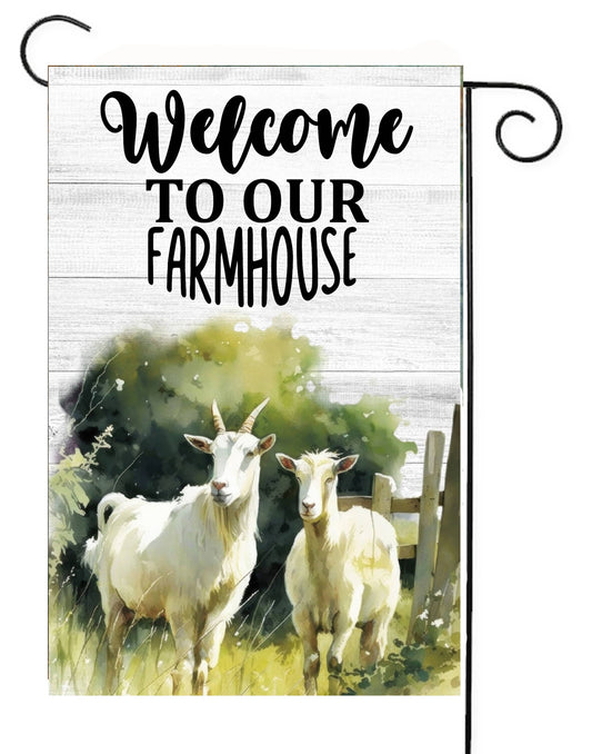 Welcome To Our Farmhouse Goat Flag