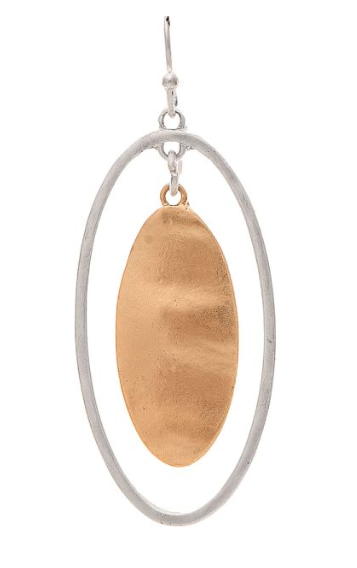 Two Tone Silver Oval Gold Tab Earring