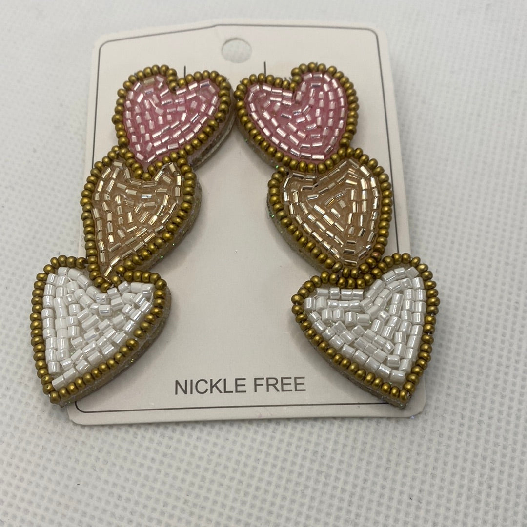 Valentine Triple Heart Beaded Earrings