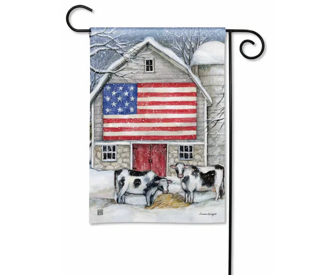 Winter Barn Garden Flag