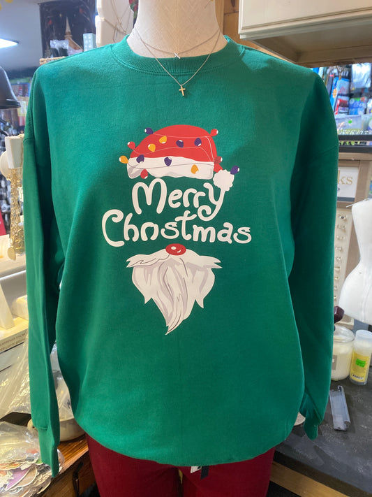 Merry Christmas Green Crew Neck Sweatshirt