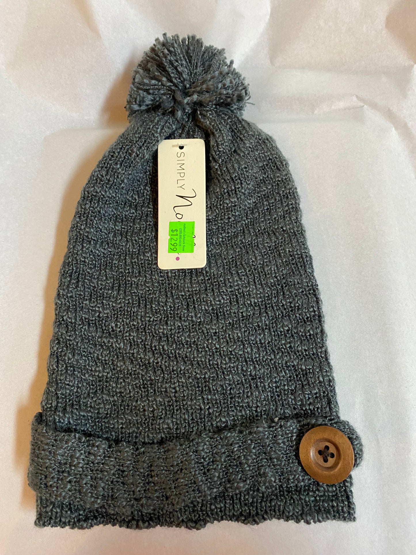 Knit Hat w. Button Strap