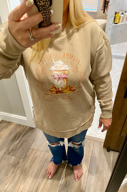 Pumpkin Spice Coffee Club Round Neck Tan Sweatshirts