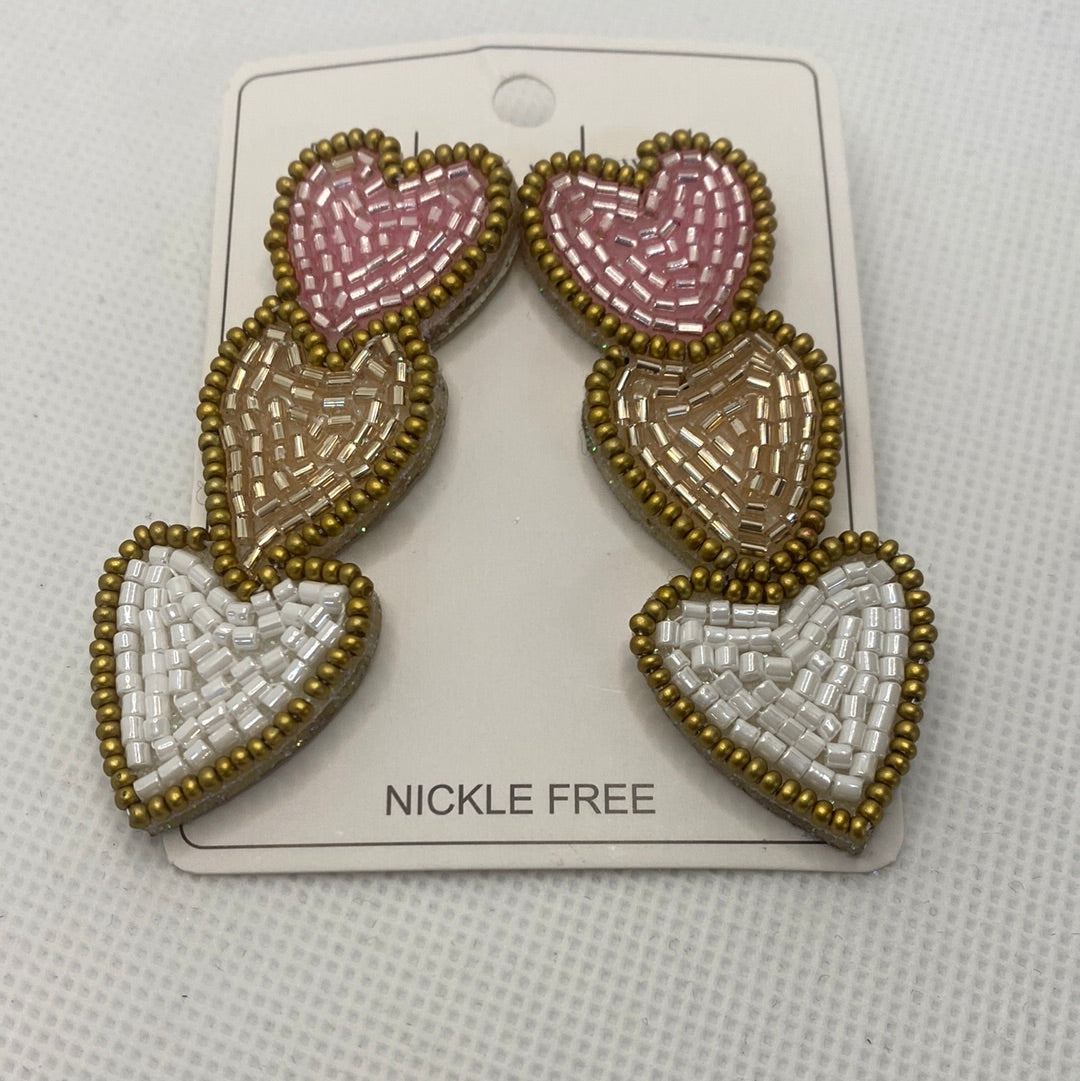 Valentine Triple Heart Beaded Earrings