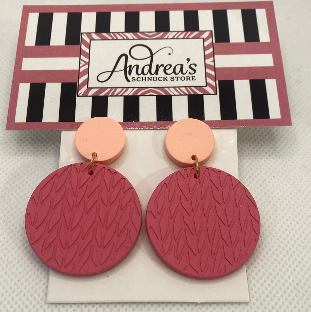 Pink Clay Print Round Earrings