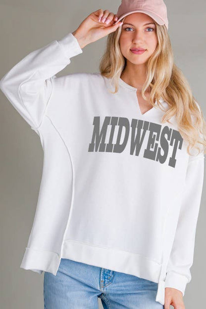 WOMEN'S MIDWEST NOTCH NECK OVERSIZED GRAPHIC SWEATSHIRT