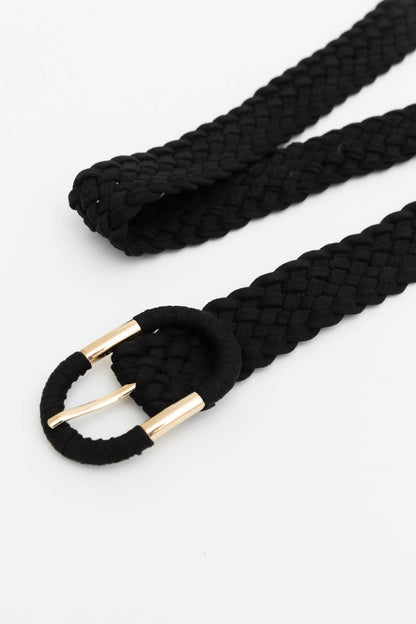 Braided PVC Suede Oval Buckle Belt: Black