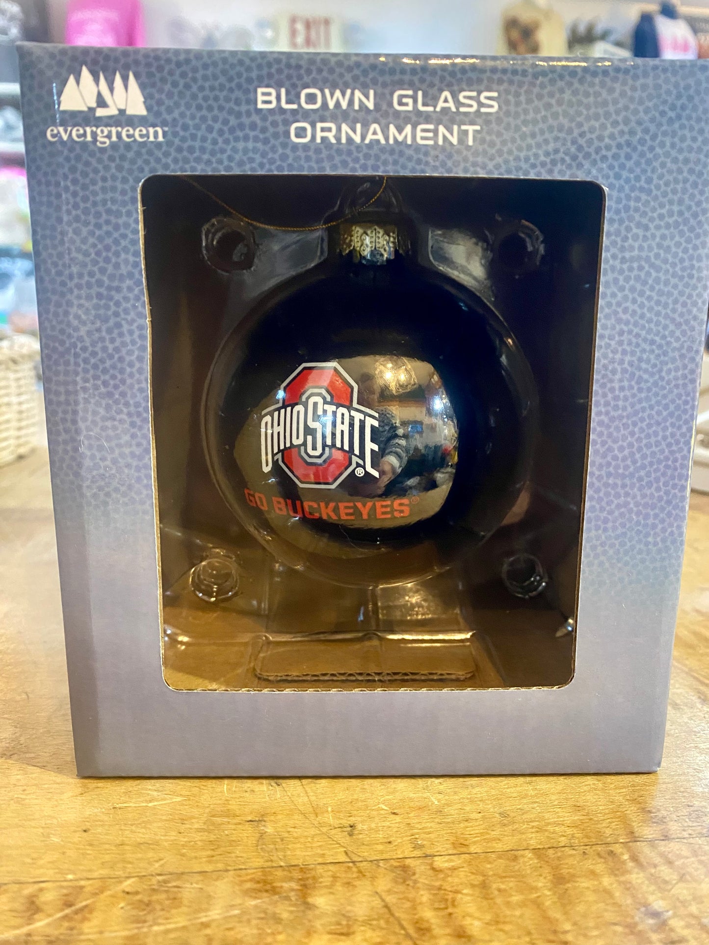 Blown Glass Ornament, Ohio State University, Black