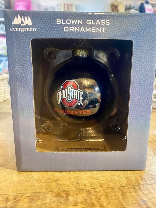 Blown Glass Ornament, Ohio State University, Black