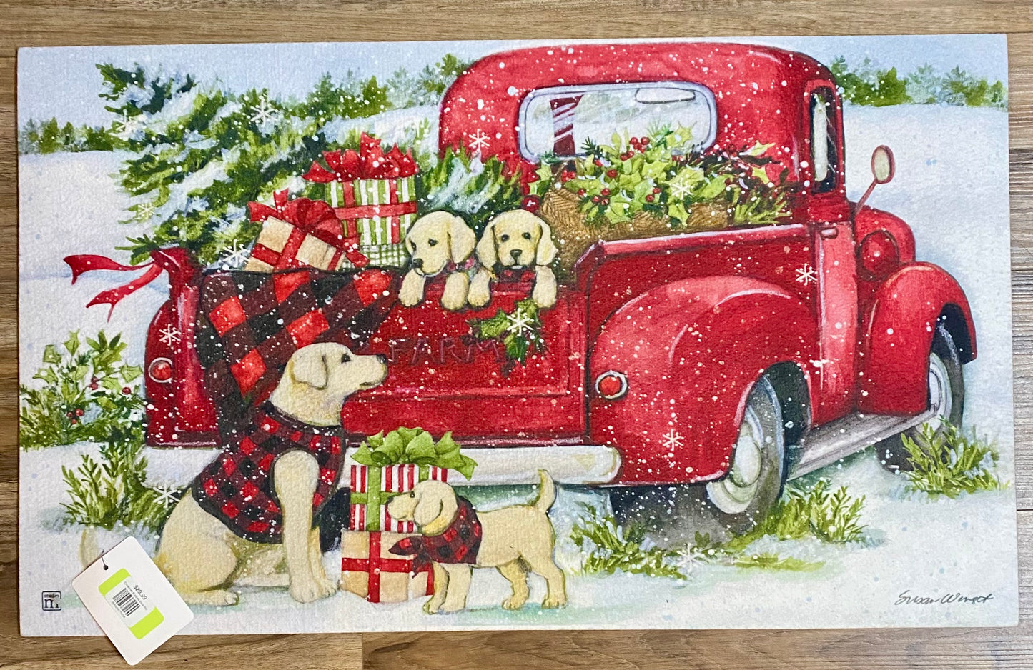 Christmas Puppies Door Mat