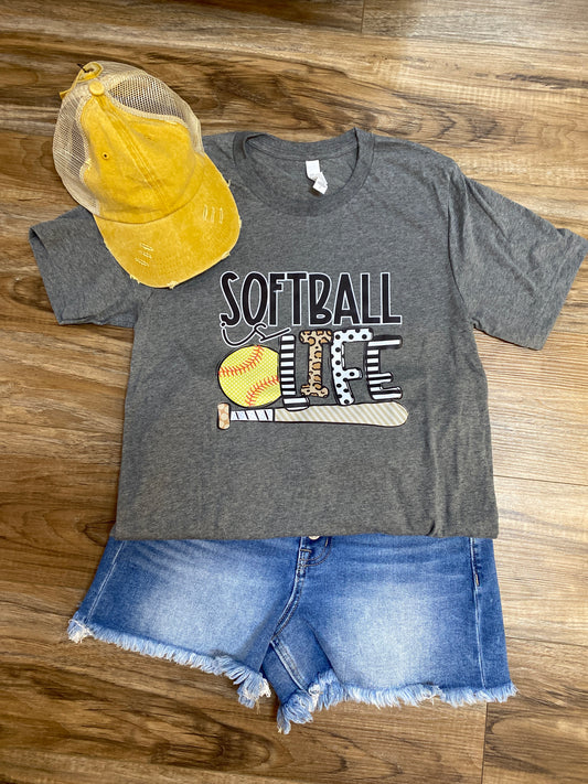 Softball is Life Graphic Print T-Shirt Dark Heather