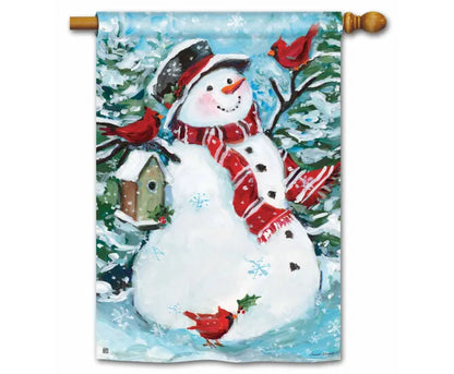 Snowman With Cardinals Standard Flag