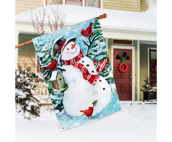 Snowman With Cardinals Standard Flag