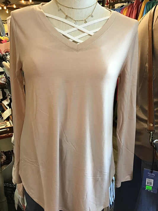 Soft Pink Long Sleeved V-Neck T-Shirt