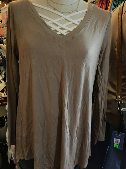 Mocha Long Sleeved V-Neck T-Shirt