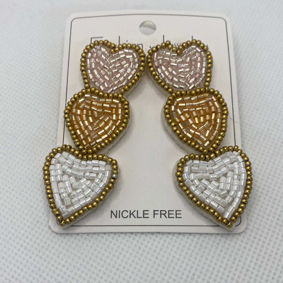 Valentine Triple Heart Beaded Earrings